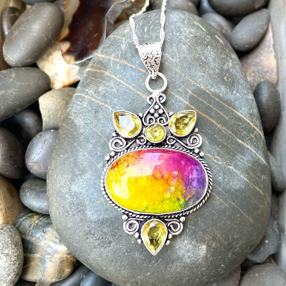 😵 Sterling silver rainbow solar Quartz Citrine November birthstone pride